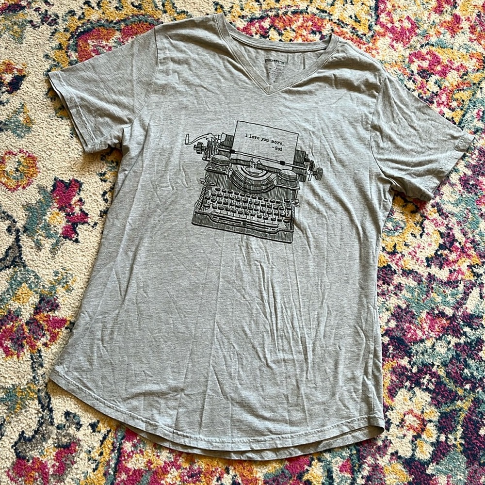 PICK 5/$15 Typewriter Christian tee shirt women’s v neck “I love you more. -God”